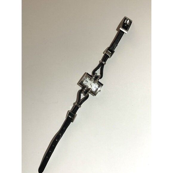 BCBGMAXAZRIA Ladies BG6014 Classic Crystal Black Leather Strap Watch New Battery - Picture 3 of 9